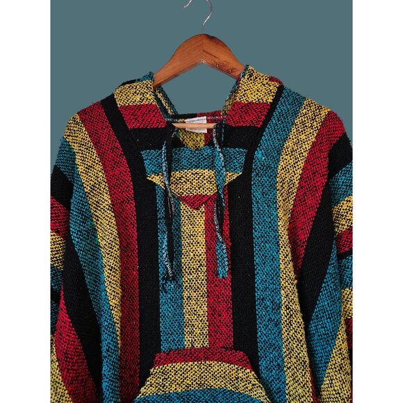 Vel Mex Mexican Baja Blanket Hoodie Poncho Stoner Hippie Surfer Sweater Men XXL - Picture 3 of 8